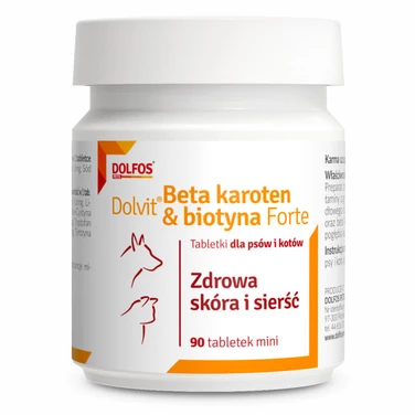 DOLFOS Dolvit Beta Karoten & Biotyna Forte mini - zdrowa sierść i skóra, dla psów i kotów, 90 tabletek