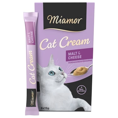 MIAMOR Cat Cream Malt&Cheese - przysmak dla kota w formie kremu z serem i dodatkiem odkłaczacza 6x15 g
