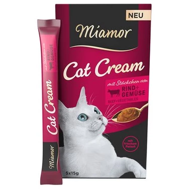 MIAMOR Cat Cream Rind + Gemuse - przysmak dla kota w formie kremu z wołowiną i warzywami 5x15 g