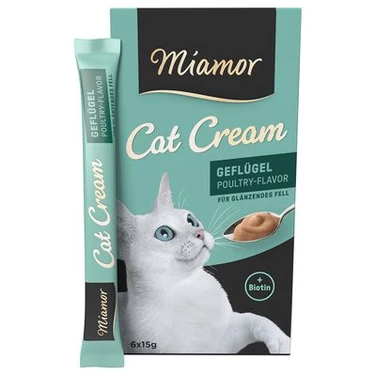 MIAMOR Cat Cream Geflugel - przysmak dla kota w formie kremu z  kurczakiem i dodatkiem biotyny 6x15 g