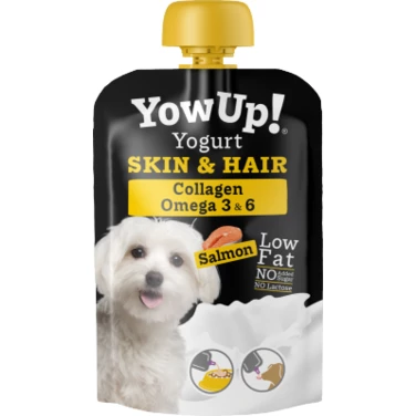 YOW UP! Yogurt Skin & Hair - bezlaktozowy jogurt dla psa w tubce, z łososiem, kolagenem i kwasami omega , 115g