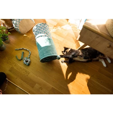 ZOLUX Ethi'cat - kolorowy tunel dla kota z zabawką, wykonany w ekologicznych materiałów, turkusowy 50cm - 3