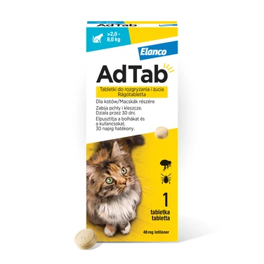 ELANCO AdTab 48 mg - tabletka na pchły i kleszcze dla kotów o wadze 2 - 8 kg