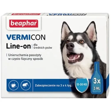 BEAPHAR VERMICON krople przeciwko pchłom i kleszczom dla psów o wadze 15-30 kg, 3 pipety x3 ml (DATA WAŻNOŚCI: 07.06.25)
