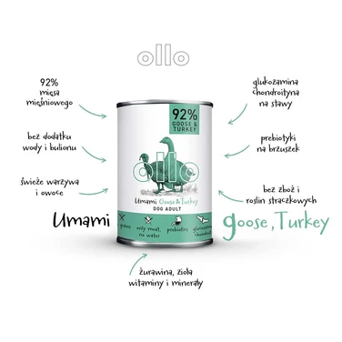 OLLO Umami Power Goose&Turkey - mokra karma dla psa o bardzo wysokiej zawartości mięsa mięśniowego, gęś z indykiem 400g - 3