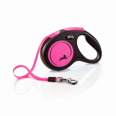 FLEXI New Classic Neon M - smycz automatyczna z taśmą dla psa o wadze do 25 kg, 5 metrów, różowy neon