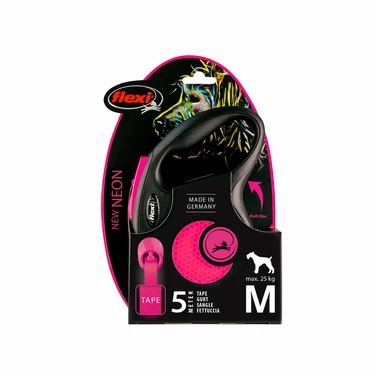 FLEXI New Classic Neon M - smycz automatyczna z taśmą dla psa o wadze do 25 kg, 5 metrów, różowy neon - 2