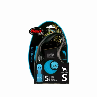 FLEXI New Classic Neon S - smycz automatyczna z taśmą dla psa o wadze do 15 kg, 5 metrów, niebieski neon - 2