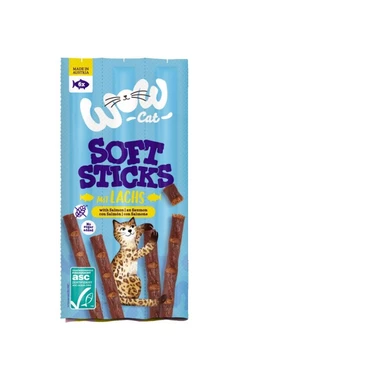 WOW CAT Soft Sticks Lachs  - miękkie, mięsne kabanosy dla kota, drób z wątróbką wołową i łososiem 6 szt. 30g