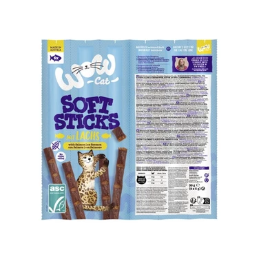 WOW CAT Soft Sticks Lachs  - miękkie, mięsne kabanosy dla kota, drób z wątróbką wołową i łososiem 6 szt. 30g - 2
