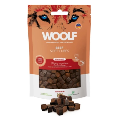 WOOLF Soft Cubes - monoproteinowe smakołyki dla psa, miękkie kosteczki z wołowiny 100g