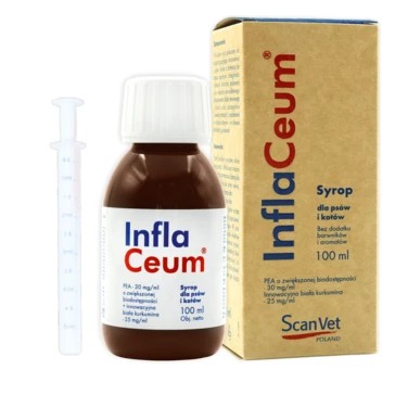 SCANVET InflaCeum - syrop dla psów i kotów z PEA i kurkuminą, wsparcie w walce z bólem i stanami zapalnymi 100ml