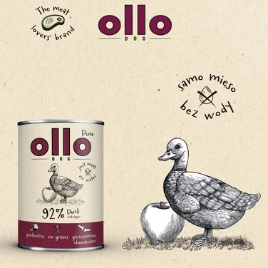 OLLO Pure Duck - mokra karma dla psa o bardzo wysokiej zawartości mięsa mięśniowego, kaczka z jabłkiem 400g - 4