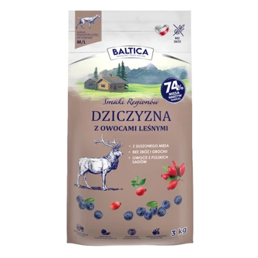 BALTICA Smaki Regionów - sucha karma dla dorosłego psa średniej lub dużej rasy, dziczyzna z owocami leśnymi 3kg