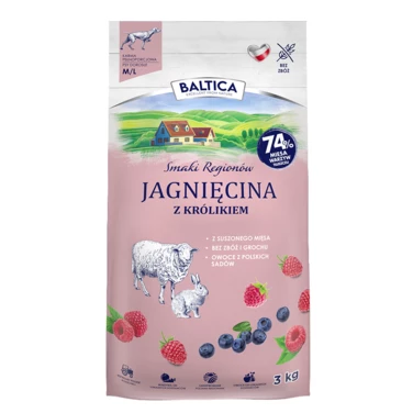 BALTICA Smaki Regionów - sucha karma dla dorosłego psa średniej lub dużej rasy, jagnięcina z królikiem 3kg