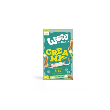 WOW CAT Creamy Snack Rind - kremowy sosik dla kota z dodatkiem biotyny, z wołowiną 5x15g