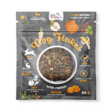 SYTA MICHA Dog flakes - niskotłuszczowa karma dla psa, odpowiednia także dla psów na diecie BARF, 80% mięsa królika 50g