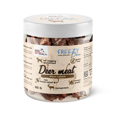 SYTA MICHA Freezy Pure - liofilizowany jeleń dla psów, 100% mięsa w formie kruchych, aromatycznych smakołyków 80g