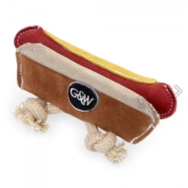 GREEN&WILD'S Harry the Hot Dog - bardzo wytrzymała zabawka dla psa z naturalnej skóry i juty 19cm - 2