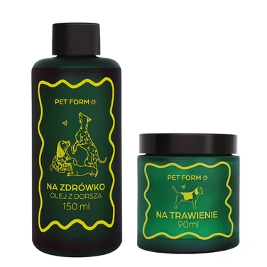 PET FORM LABS Zestaw na zdrowe starzenie dla psów - olej na zdrówko i proszek na starzenie 150ml+90ml