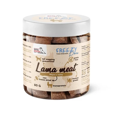 SYTA MICHA Freezy Pure - liofilizowane mięso z lamy dla psów, 100% mięsa w formie kruchych, aromatycznych smakołyków 80g